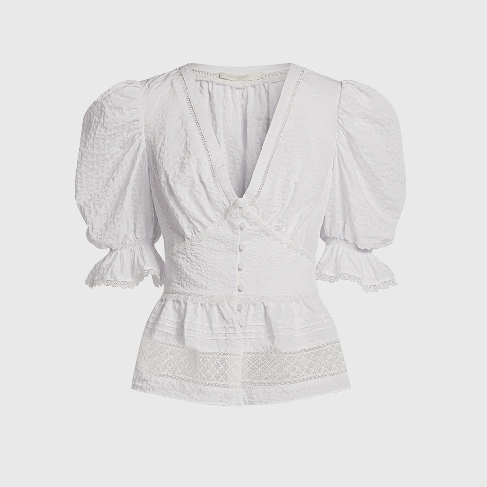 Jonathan Simkhai White Puff Sleeve Blouse